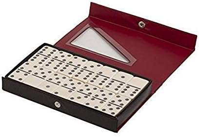 Double Six Jumbo Dominoes Set of 28 Black Case/Ivory Tiles (4-Pack)
