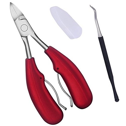 Precision Toenail Clippers for Thick or Ingrown Toenails, Sharp Stainless Steel Nail Cutter, Best Nail Clipper & Pedicure Tool for Seniors (Red/Long)