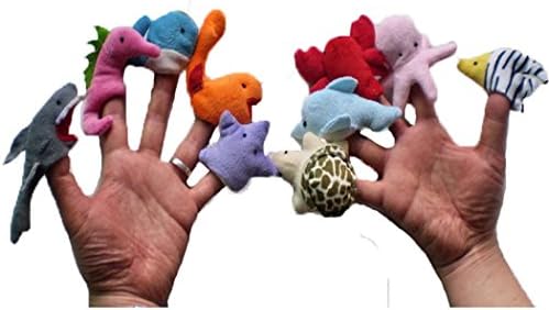 Sea Animal Finger Puppets Soft Plush Cartoon Toy Dolls Props for Children Set of 10Pcs
