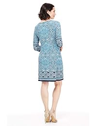 Londres veces manga tres cuartos mate Jersey Vestido de cambio impreso de la mujer