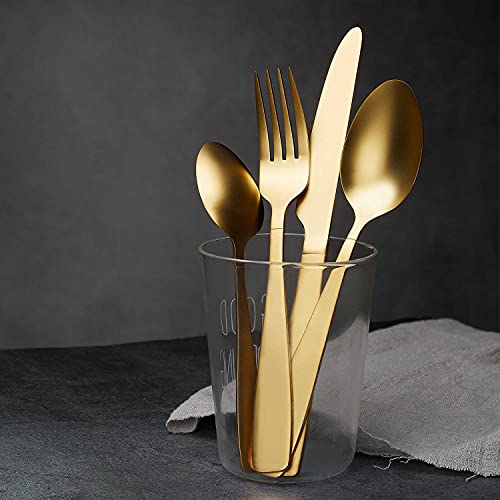 Matte Gold Silverware Set for 4, 20 Piece Matte Gold Flatware, 18/10