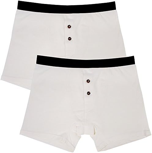 Laluna Men's Cotton Underwear Button-Fly Boxer Brief Pack of 2 Medium Lvory
