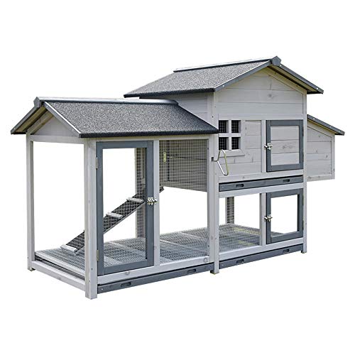 JHKGY Deluxe Holzkaninchen Hutch Pet Cage Shelter,Hen House Geflügel Arche Home Nest,Hühnerstall Aus Holz,Mit Wasserdichtem Dach,Leiter Und Eierbox Für Hase,Hinterhof Garten Im Freien,Grau