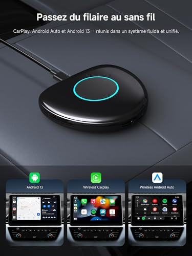 Wireless Android Auto CarPlay Adapter, AI Box CarPlay Android Wireless Auto with Built-in 4GB+64GB, 4G/WLAN/BT Dual/USB, GPS, AI, MicroSD, OTA, Split Screen, CB6C