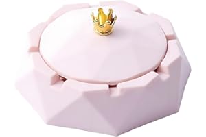 Stainless Steel Ashtray with Lid, Windproof Indoor/Outdoor Ash Holder for Home and Office, Pink Modern Desktop Tray for Smoke