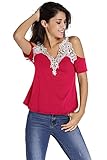 Chase Secret Womens Sexy V-Neck Lace Off Cut Out Shoulder Tops Shirt Red L
