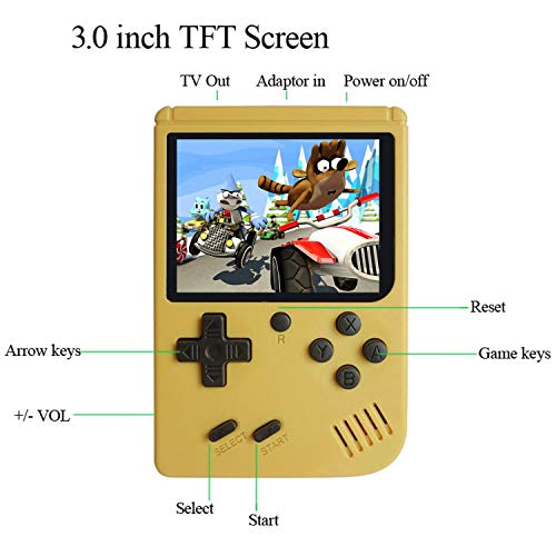 Chilartalent Handheld Games Console for Kids Adults - Retro Video Games Consoles 3 inch Screen 168 Classic Games 8 Bit Game Player with AV Cable Can Play on TV (Yellow)