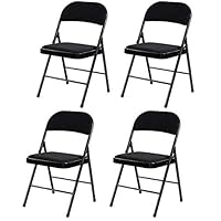 Heize best price Black Set of 4 PCS Folding Chairs Fabric Upholstered Padded Seat Metal Frame Home Office Camping Pool Beach Deck Garden Party BBQ Wedding (U.S. Stock)