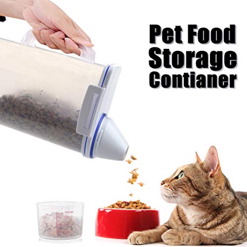 Pet Food Storage Container with Measuring Cup, Pour Spout and Seal Buckles Food Dispenser for Dogs Cats (Airtight)
