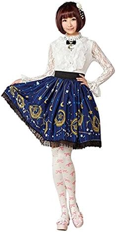 BossKey Blue Polyester Lace Moon Star Printed Lolita Skirt (2XL)
