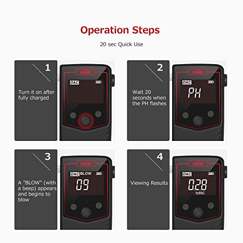 Oasser Breathalyzer Alcohol Tester Rechargeable Li-ion Digital LCD Breath Tester Semi-Conductor Sensor with 4 Mouthpieces T6