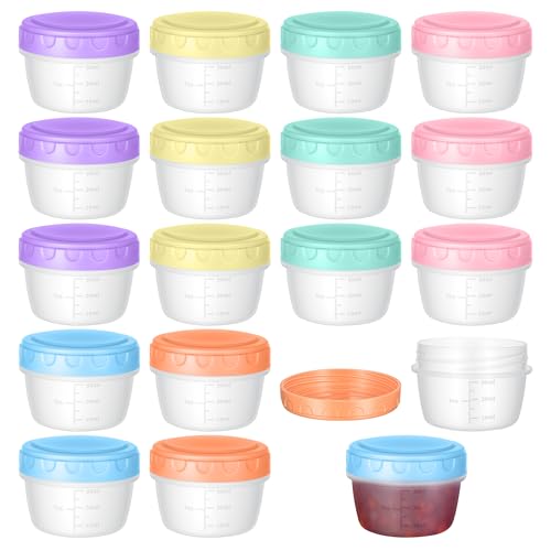 Fentar 18 Pieces Airtight Small Food Containers with Scale, 80ML Reusable Freezer Containers, Small Trays with Lids for Sauces, Yogurt (6 Colors)