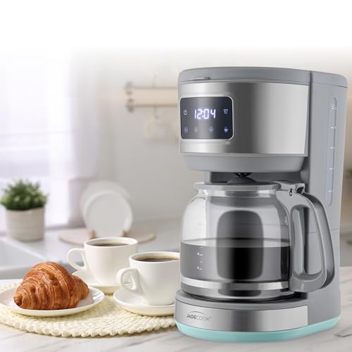 JadeCook Jade Cafetera Programable de Goteo 12 Tazas, 1.8 L, Panel Touch, Sistema Antigoteo, Jarra de Cristal, Color Plateado C0545-00