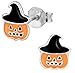 Hypoallergenic Sterling Silver Cute Jack-O'-Lantern Pumpkin Stud Earrings for Kids (Nickel Free)