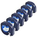 AOJE Compatible Label Tape Replacement for Dymo Letratag Refills 91331 S0721610 1/2'' W x 13' L Black on White Plastic Tape Work with Dymo Label Makers LetraTag Plus LT100H LT100T QX50, 6-Pack