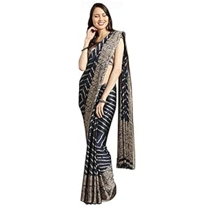 Womanista Women’s Printed Crepe Saree (TKIM778_Blue & Beige)