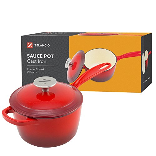 Zelancio 2 Quart Cast Iron Sauce Pan Covered Cast Iron Sauce Pot with