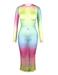 Ramoug Vestido de playa para mujer, de manga corta, con malla transparente