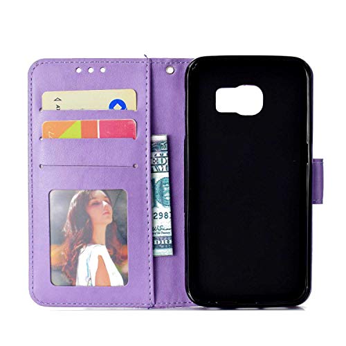 Case Galaxy S6 Edge, Bear Village PU Leather Embossed Design Case with Card Holder and ID Slot, Wallet Flip Stand Cover for Samsung Galaxy S6 Edge (#3 Purple) - Thumbnail 3
