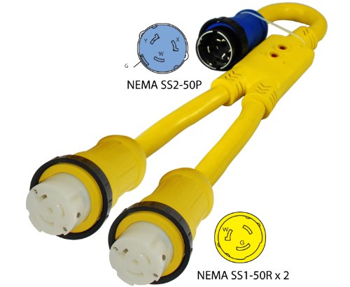 Conntek-Marine-Show-Power-3-Feet-Y-Adapter-50A-125250V-Locking-Plug-to-2-50A-125V-Locking-Female-Connector