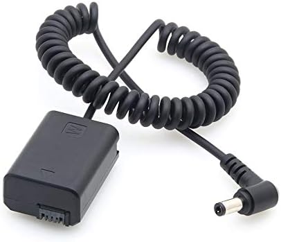NP-FW50 Dummy Battery Pack Coupler Adapter with DC Male Connector Power Coiled Cable for Sony A7 Mark II A6300 A6000