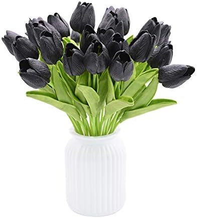 YONGSNOW 10pcs Artificial Flowers Real Touch Tulips Bouquet Fake Tulip for Wedding Home Party Decoration Bride Bouquets (Black)