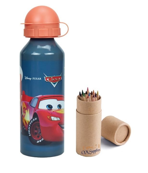 Cars Characters Aluminium Sports Bottle 520ml - Holiday, Back to School Water Drinking Kids Lunch Children Includes Half Size 12pcs (Cars)