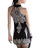 Ocaler Women's totem pattern Dress Mini Sleeve Summer Club Hot Dance Dresses (Black)