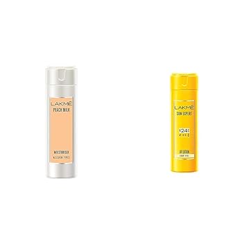 Lakme Peach Milk Moisturizer Body Lotion 200 ml & Lakme Sun Expert SPF 24 PA Fairness UV Sunscreen Lotion, 60ml