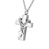 Double Cross Memorial Ash Urn Necklace With Crystal Stainless Steel Waterproof Jewelry (Double Cross)