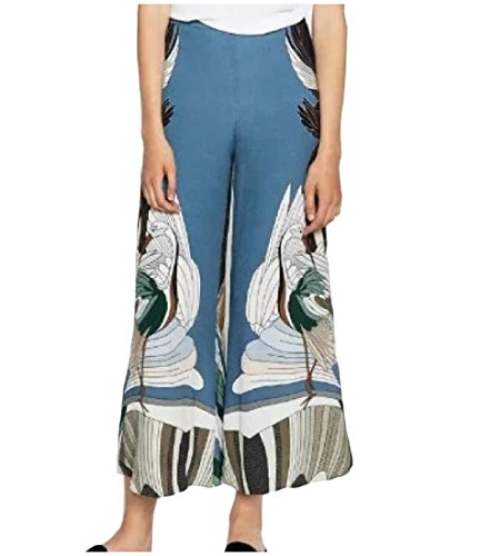 Aprilley Women Basic Style Floral Print Over Waist Palazzo Lounge Pant Blue S