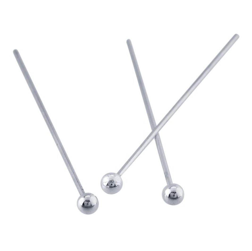 100pcs Adabele Authentic Sterling Silver Round Ball Headpin Head Pins 30mm (1.2 inch) Hypoallergenic for DIY Craft Jewelry Making (Wire 0.5mm/24 Gauge) SS6-30