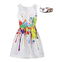 VOGUEON Girls Floral Butterfly Printed Dress Princess Summer Party Sundress Sleeveless Casual Dress Kids