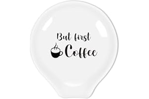 Littlefa Funny Coffee Quote But First Coffee Black Sign Ceramic Coffee Spoon Holder-Coffee Spoon Rest -Coffee Station Decor Coffee Bar Accessories-Coffee Lovers Gift for Women and Men