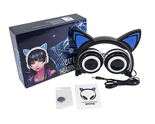 Headphone Cat Ear Headset, Foldable LED Light Cosplay Flash