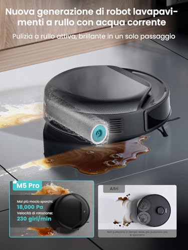 Lefant M5 Pro Robot Vacuum Cleaner with Roller, Suction 18,000 Pa, Clean Water Wash, Self-cleaning 75 °C, Laser Navigation dToF, Self Emptying 120 Days, Carpets, Alexa App