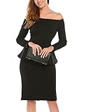 ANGVNS Women's Classic Slim Fit Wear To Work Peplum Bodycon Cocktail Party Pencil Dress Black XXL