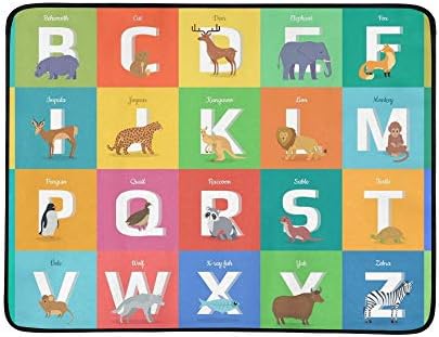 JEOLVP Animals Alphabet Letter Z Various Animals Portable And Foldable Blanket Mat 60x78 Inch Handy Mat For Camping Picnic Beach Indoor Outdoor Travel