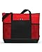 Gemline Red Zippered Tote Bag with 600-D Polyester Fabric, 29.5-Inch Shoulder Straps, Zippered Compartment, Front Pocket with Pen Loop, and Side Mesh Pockets