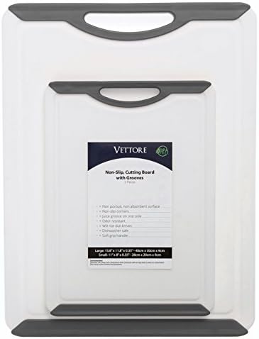 Vettore Non Slip Poly Cutting Boards With Juice Groove Dishwasher Safe BPA Free Plastic FDA Approved Rubber Feet (2 Piece Set, Grey)