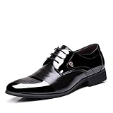 OUOUVALLEY Mens Patent Leather Tuxedo Dress Shoes Lace up Pointed Toe Oxfords 1877 Black 12D(M) US