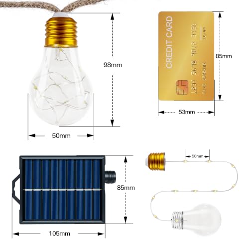 Ollny Solar Fairy Lights Outdoor 24 Bulbs, 12 m Fairy Lights Outdoor Weatherproof Warm White, with 8 Modes, Timer & Dimmable, Solar Fairy Lights with Hemp Rope for Garden, Party, Balcony, Yard