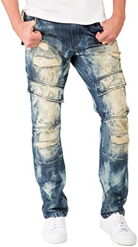 Men's Premium Jeans Slim Straight Destroyed Tainted Front Cargo Pockets