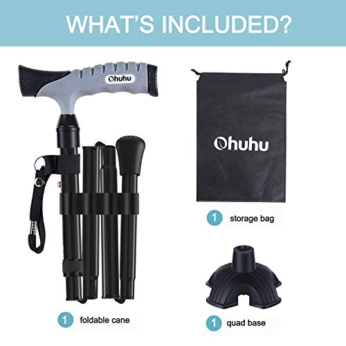 Folding Cane, Ohuhu 2 Pack Adjustable Foldable Walking Cane for Men, Women with 5 Adjustable Heights, Collapsible, Lightweight, Balancing Mobility Aid, Portable Hand Cane Walking Stick with T Handle