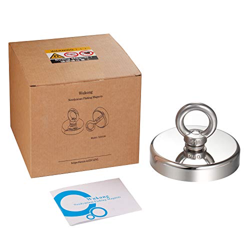 Wukong 837LBS(380KG) Pulling Force Super Powerful N52 Round Neodymium Magnet with Countersunk Hole and Eyebolt Diameter 3.54''(90mm) X Thick 0.70"(18mm) for Fishing Magnet