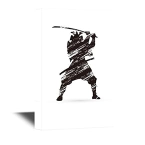 Japanese Culture Canvas Wall Art - Japanese Ninja with a Sword - Gallery Wrap Modern Home Art | Ready to Hang - 12x18 inches