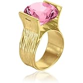 JEAN RACHEL JEWELRY 14K Gold Plated Sterling Silver Ring with 11.75 TCW Cubic Zirconia - Textured Band Vintage Design - Hypoallergenic, Lead & Nickel Free Jewelry Statement Rings for Women