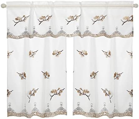 Violet Linen Leaves Vintage Boutique Lace Pattern, Polyester, Embroidered Sheer Lace, Leaves Vintage Boutique, 1-Piece of 60" x 18" , 2-Pieces of 30" x 36" Decorative Window Treatment Rod Pocket Kitchen Window Curtain Panel Tiers and Straight Valance