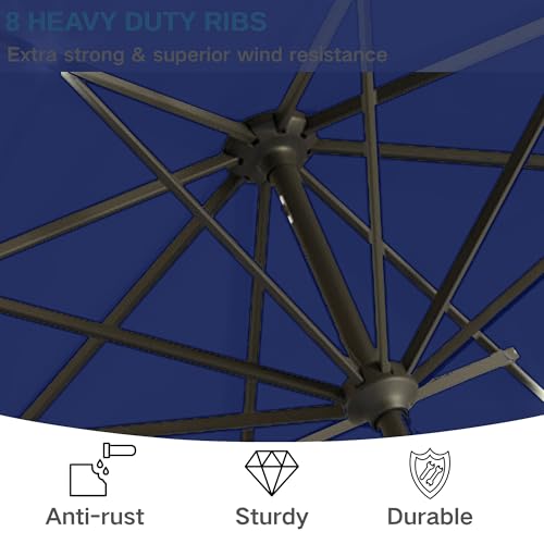 Patio kingdom 9' Solar LED Patio Umbrella with Tilt & Crank | 8 Sturdy Ribs,UV Protection,Outdoor Market Table Umbrella for Deck,Lawn,Pool,Backyard