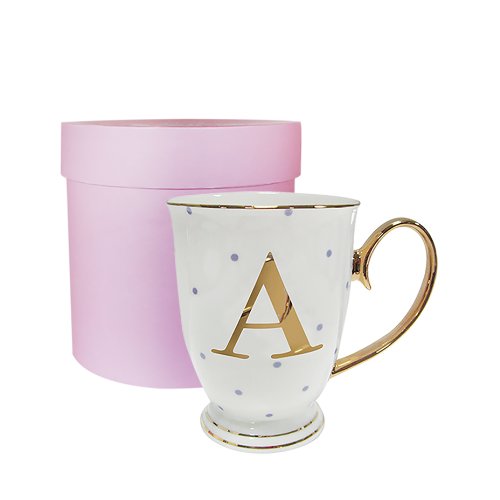 Bombay Duck 13 x 13 x 12 cm Letter A Alphabet Spotty Metallic Mug with Lilac Spots, White/Gold